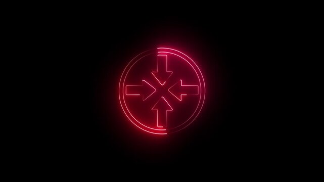 Abstract direction neon arrow sign icon animation. Glowing neon arrow blue color abstract neon line glowing 4 inside arrow animation. 4k video.