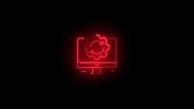Neon computer service icon illustration animated technical support concept glowing lines design
