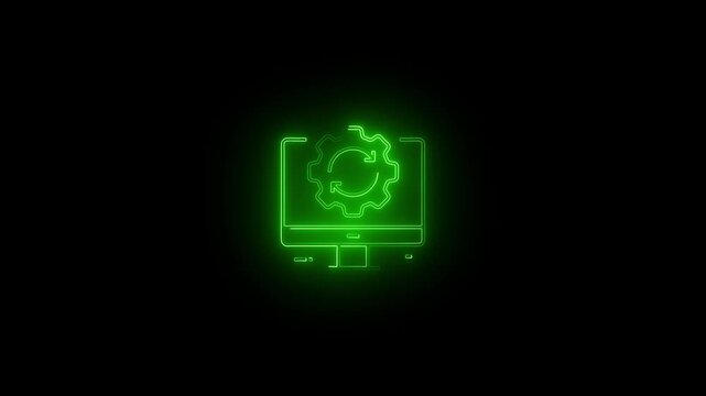 Neon computer service icon illustration animated technical support concept glowing lines design