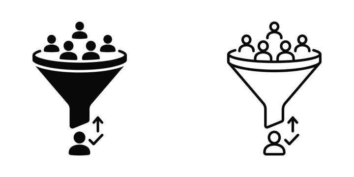 funnel diagrams showing audience filtering or lead nurturing process with people icons