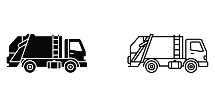 garbage collection trucks with compacting containers isolated on transparent background for vector use