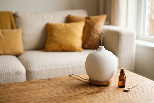 Scandinavian living room with cream sofa and wooden coffee table