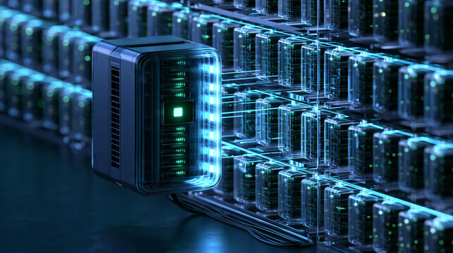 A futuristic 3D network visualization showing a limited stream of glowing energy intelligently distributed across important website pages, unnecessary pathways fading into darkness while priority