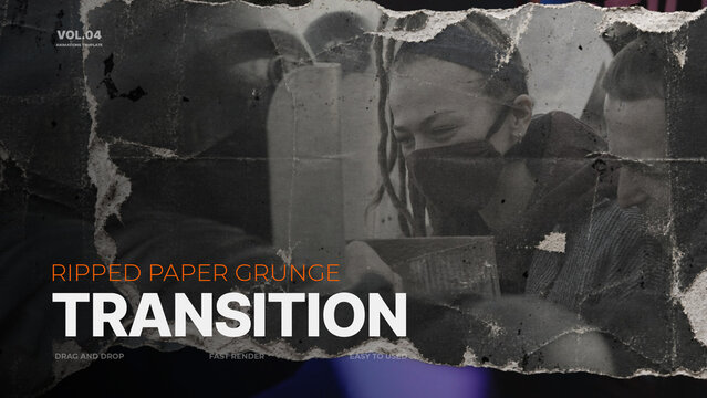 Ripped Paper Grunge Transition / Grungy Torn Texture Wipes and Analog Paper Collage Reveals for Documentary Storytelling / Horizontal / Part 04