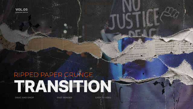 Ripped Paper Grunge Transition / Rough Edge Paper Tear Transitions and Tattered Newspaper Cuts for Punk and Street Videos / Horizontal / Part 05