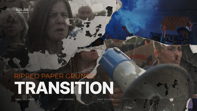 Ripped Paper Grunge Transition / Organic Newspaper Tear and Mixed Media Paper Wipes for Documentary and Cinematic Edits / Horizontal / Part 08