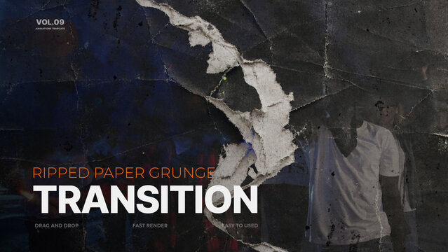 Ripped Paper Grunge Transition / Edgy Paper Shred and Raw Tattered Texture Scene Changes for Street and Music Videos / Horizontal / Part 09