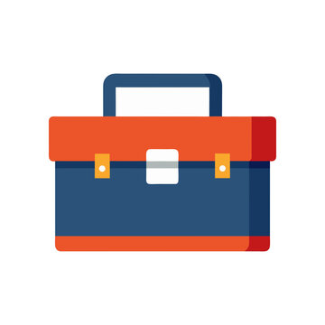 Vector illustration of a sturdy blue and orange toolbox with metal clasps isolated on white background