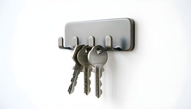 Wall Mounted Key Holder with Multiple Keys on White Background