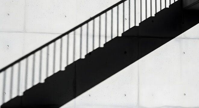 Shadow of a metal staircase on a concrete wall during daytime with graphic contrast