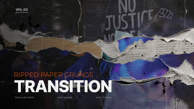 Ripped Paper Grunge Transition / Rough Edge Paper Tear Transitions and Tattered Newspaper Cuts for Punk and Street Videos / Horizontal / Part 05