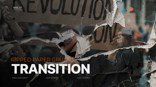 Ripped Paper Grunge Transition / Grungy Handmade Paper Rip and Distressed Texture Cuts for Editorial and Documentary Films / Horizontal / Part 11