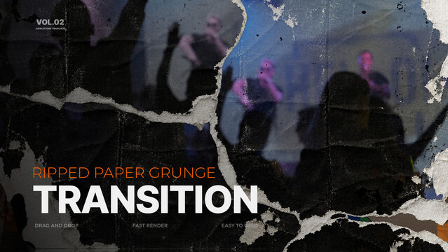 Ripped Paper Grunge Transition / Distressed Paper Tear Wipes and Scrapbook Collage Reveals for Indie and Street Style Edits / Horizontal / Part 02