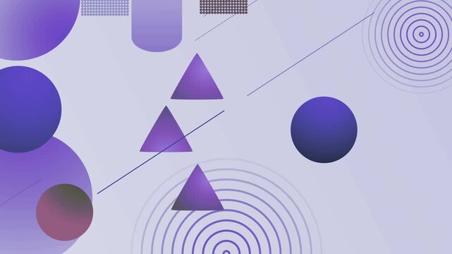 Abstract geometric background with glowing triangles circles lines and spiral rings gradient backdrop animation