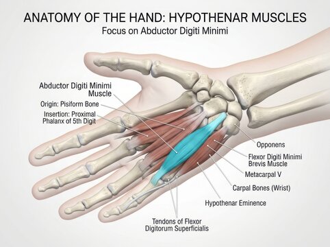 Anatomy diagram of human hand hypothenar muscles illustration