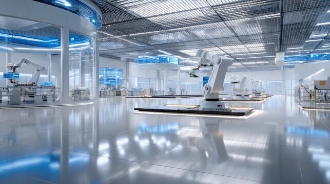 Modern Robotics Laboratory with Advanced Machinery and Clean Design
