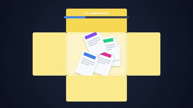 Digital file compression process animation with progress bar