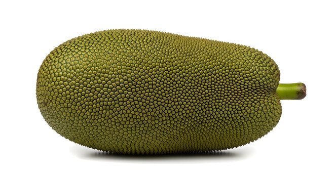 Whole Jackfruit on White Background with Crisp Studio Lighting and Copy Space for Text