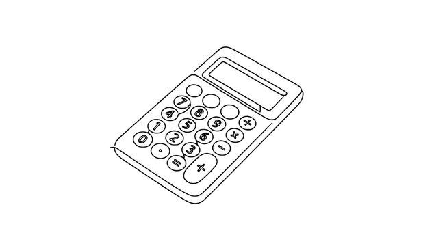 Handheld calculator continuous one line minimalist finance vector illustration