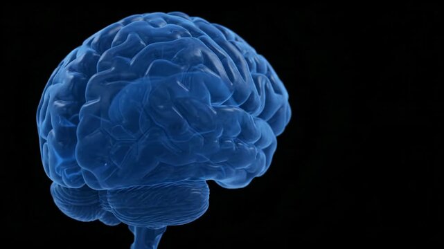 A 3D digital model of a human brain rotating against a black background video clip.