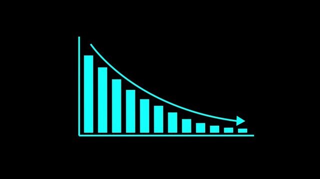 Animated down graph icon designed in flat icon style. Finance, Business Info graphic animation, Bar down graph Animated down graph icon, business or finance, down graph bar,4k video
