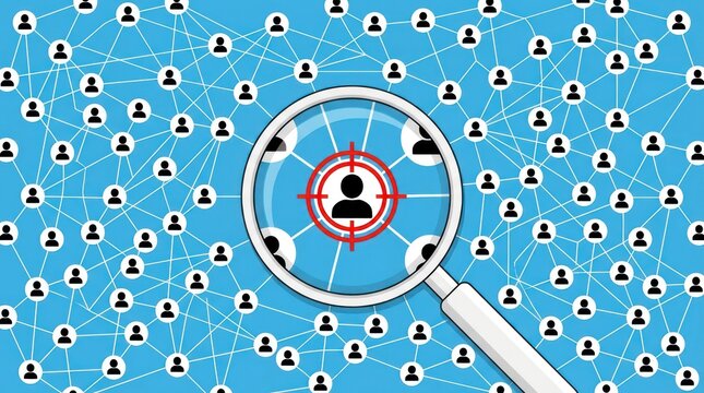 Magnifying glass focusing on target user profile in connected network