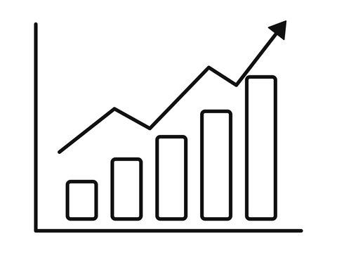 Growth bar chart line icon with axes and rising arrow