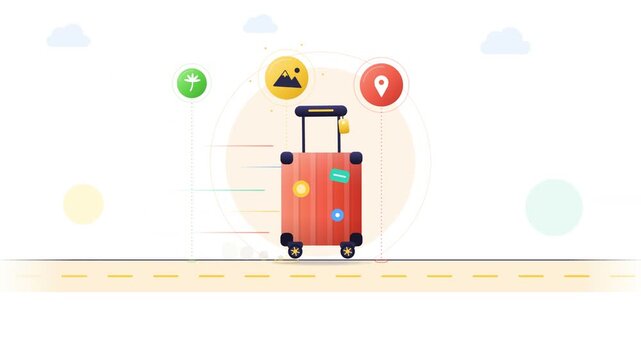 Red Suitcase Travel Journey Animation Storyboard with Airplane