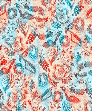 allover floral pattern modern style blur wave grunge effect art. Spring Watercolor textured flowers and plants. curtain, cover page, banner, wall paper parda, rug, saree, suit, tile, fabric printing.