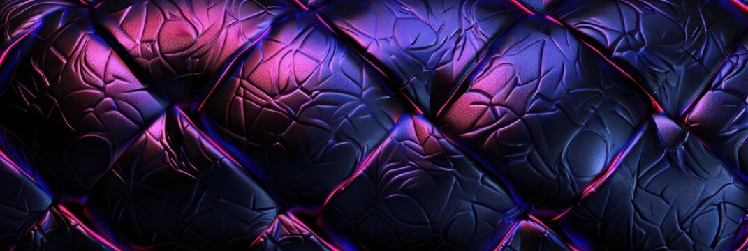 Dark quilted leather pattern background with purple and pink neon highlights for black friday banner and website hero