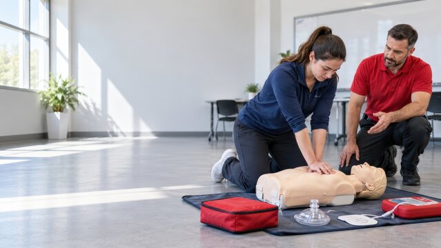 CPR Training Class with Instructor and Adult Participant