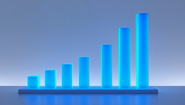 Modern glowing blue 3D bar chart representing growth and progress on a sleek platform