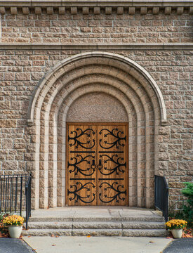 Stone arch doorway to Episcopal Church of Saint Mary 