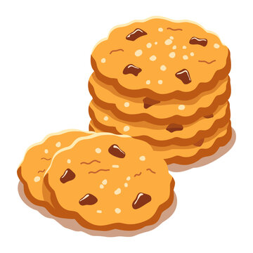 Flat Cartoon Chocolate Chip Cookie Stack Soft Homemade Cookies