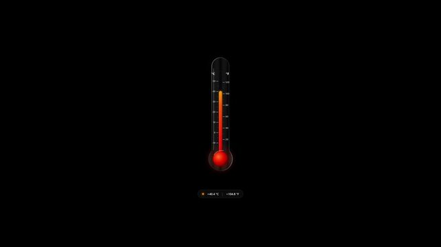 Six thermometers with rising red liquid levels on black background