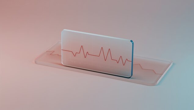 Modern Transparent Card with Heartbeat Line Design and Soft Pink Background