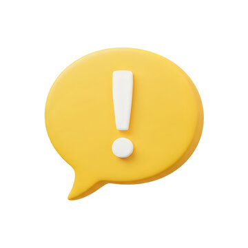 Yellow speech bubble with exclamation mark during communication concept against a neutral setting