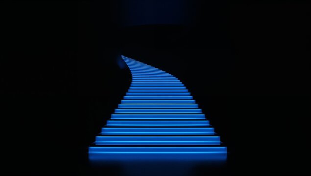 Illuminated Blue Stairs in Dark Tunnel with Modern Step Lighting Design