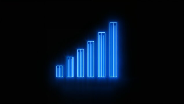 Digital Growth Chart with Increasing Bar Graphs and Neon Effect on Dark Background