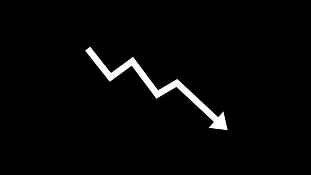 down fall red arrow graph falling down concept of loss market crash transparent png background.4k