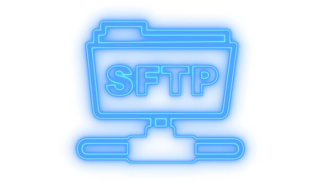 Colorful neon sftp secure file transfer protocol network directory folder icon for data protection server hosting upload isolated on transparent background