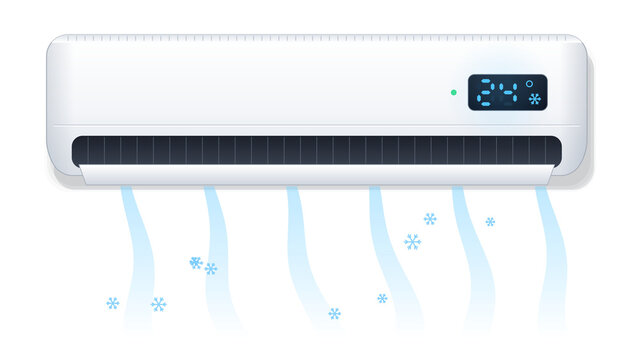 White wall mounted split air conditioner blowing cool air