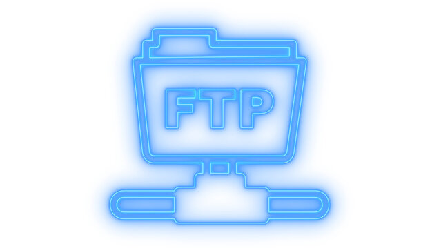 Glowing neon FTP folder connection icon isolated on transparent background. File transfer protocol. Network storage. Server directory. Data sharing.