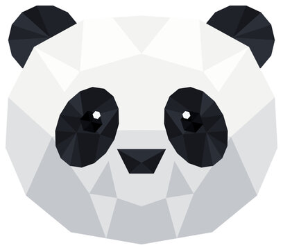 Cute Giant Panda Face With Black Eye Patches and Sparkling Eyes, Low Poly Bamboo Forest Animal Vector for Kids Designs