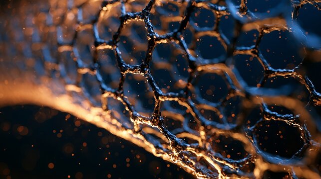 Glowing carbon nanotube structure reveals intricate hexagonal pattern, demonstrating scientific advancement and future technology concept