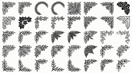 Fototapeta premium Collection of decorative floral and leaf corner border designs with corner borders floral page decorations dividers