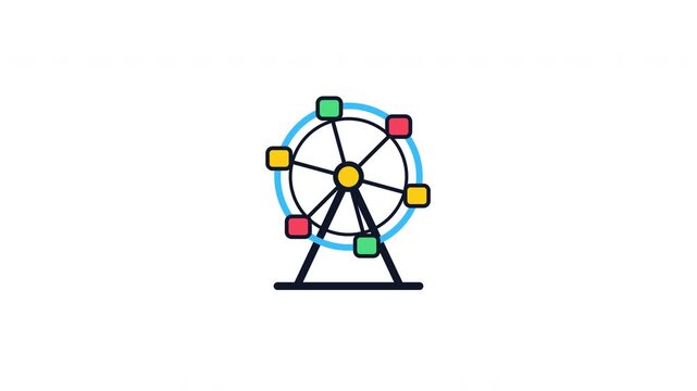 Colorful ferris wheel icons rotating on white background