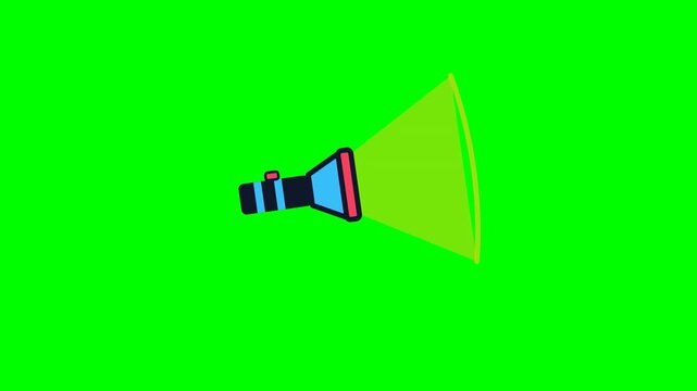 Cartoon flashlight icons with light beams on green screen