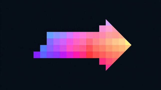 Vibrant arrow icon pointing rightwards, showcasing a colorful gradient, concept for forward motion and digital progress