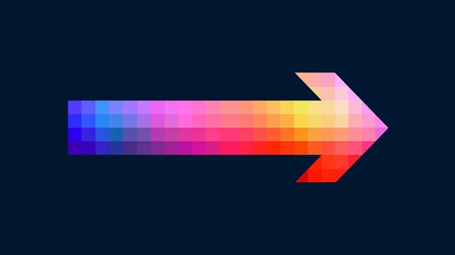 Colorful arrow icon pointing rightward, gradient hues across a dark backdrop, symbolizing progress and direction